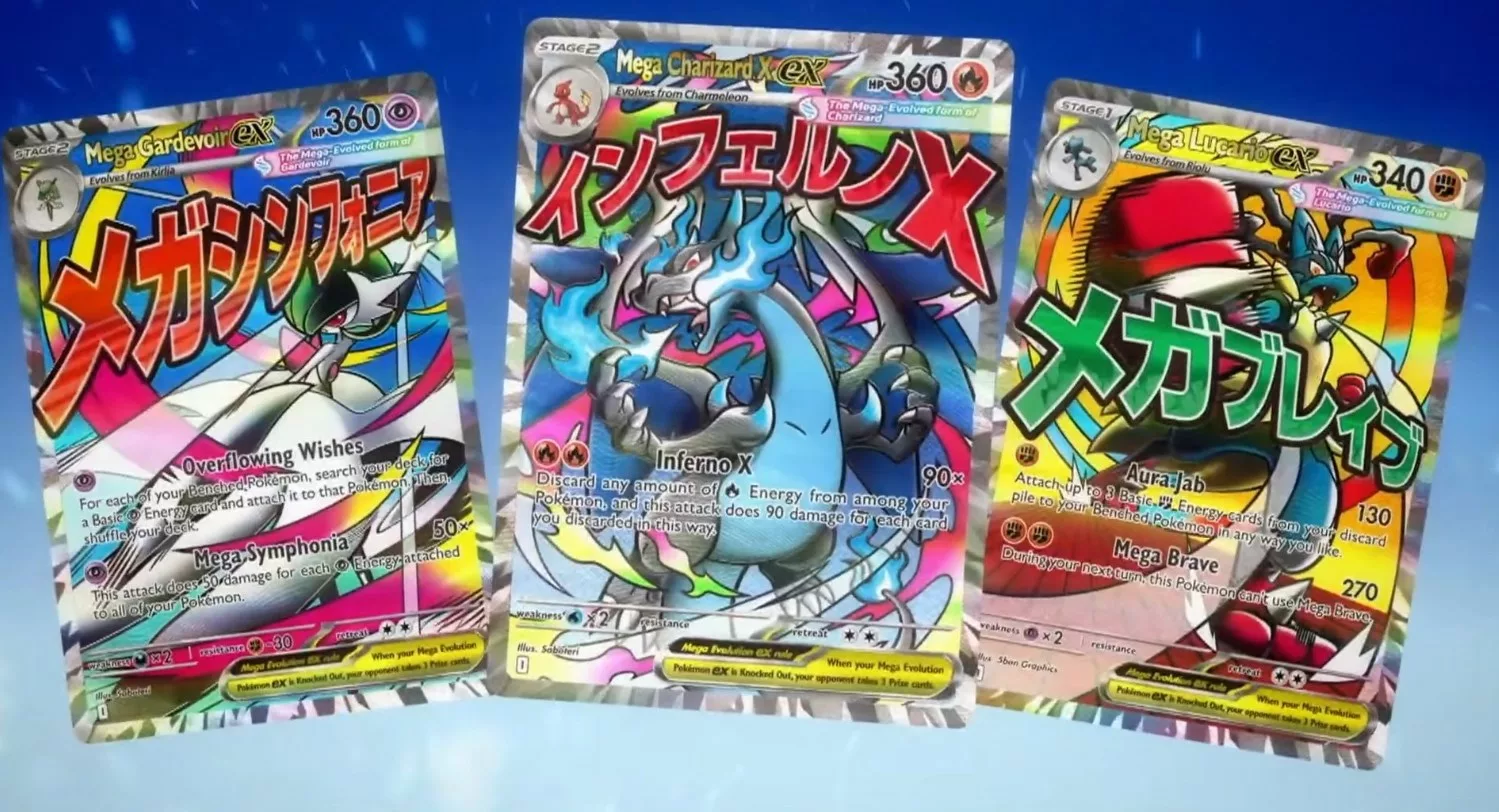Mega Charizard ex i Nowe Pokémony z japońskimi tekstami w PTCG