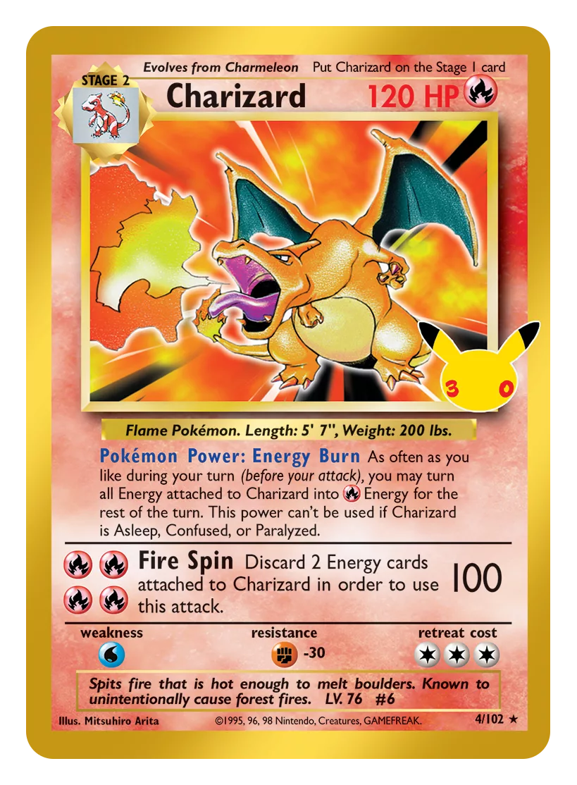 Pokemon TCG 30th Celebration 004 Charizard classic card