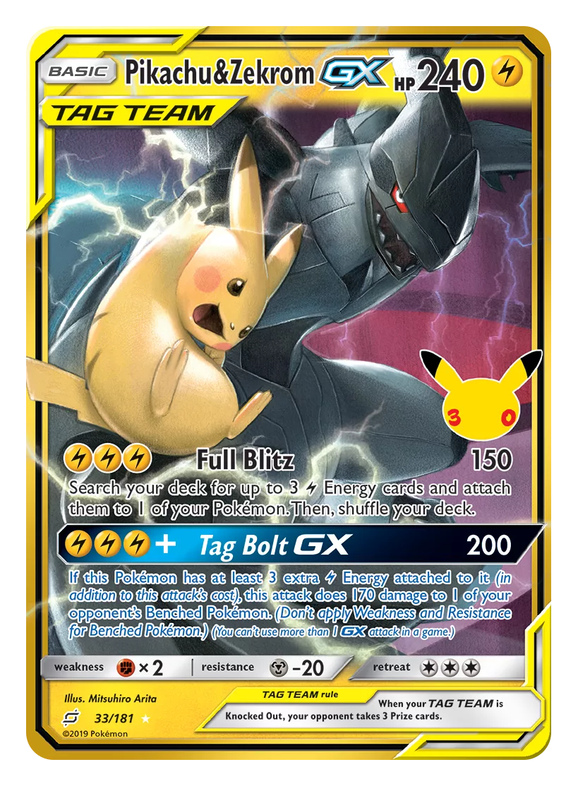 Pokemon TCG 30th Celebration 033 Pikachu Zekrom GX classic card